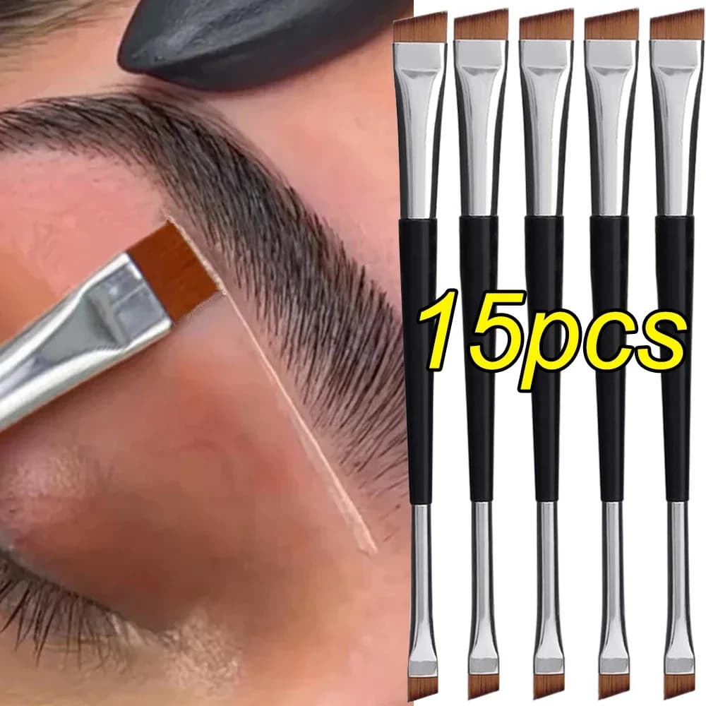 Pennello per sopracciglia professionale Eyeliner angolato a testa piatta Blade Eye Liner Brow Contour pennelli per trucco strumenti per il trucco a doppia testa 15 pezzi