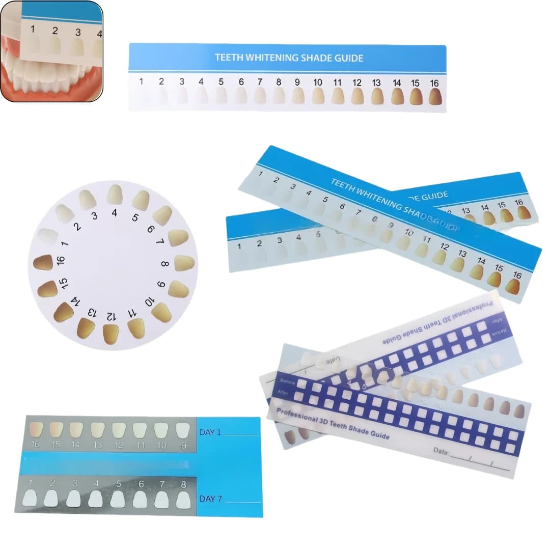 10 pz. Schede di confronto colore dentale in carta/PVC, guida per lo sbiancamento dei denti a forma rotonda/a striscia lunga, attrezzatura dentale per l'igiene orale