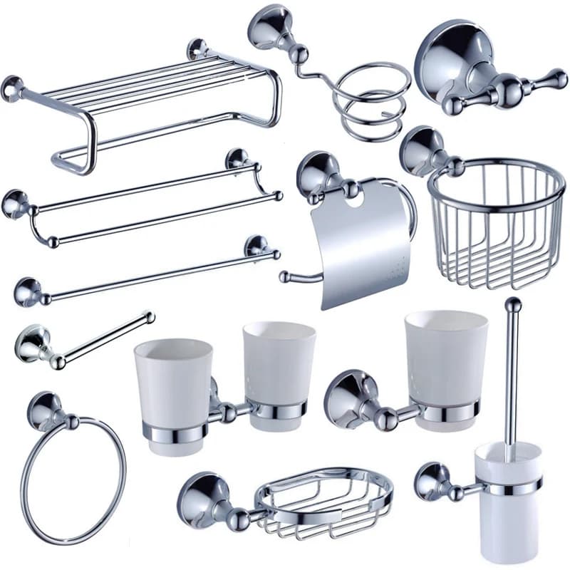 Set di accessori per il bagno in ottone cromato lucido Set di accessori per il bagno con gancio per accappatoio singolo/doppio portasciugamani Dzh111
