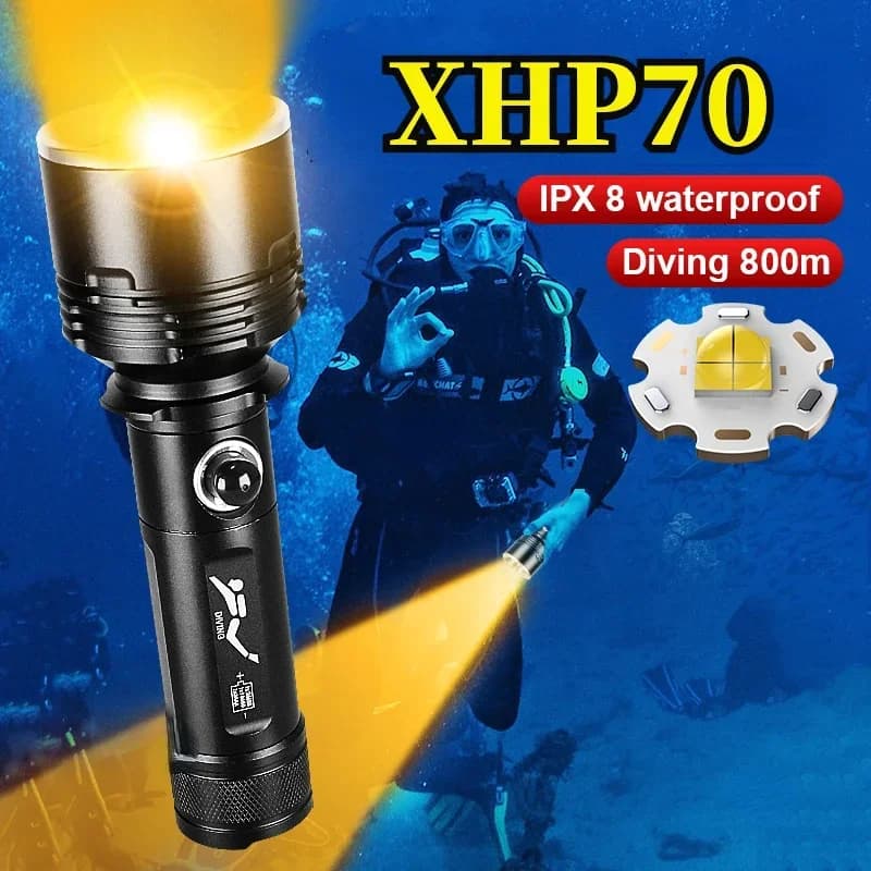 High Power LED Downlight XHP70 Professional Underwater Lantern IPX8 Waterproof Underwater Flashlight Hand Rope Fishing Lamp