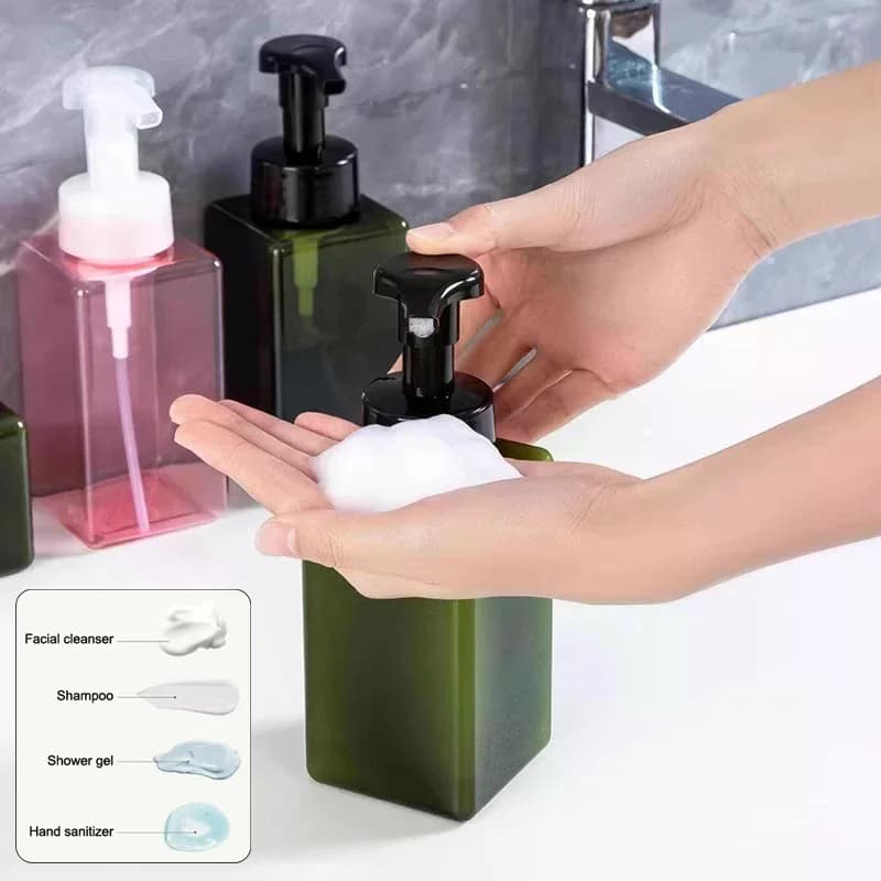 Dispenser di Sapone in Schiuma Portatile con Pompa Manuale, Contenitore per Gel Doccia Schiumogeno da 250/450/650ml per Bagno