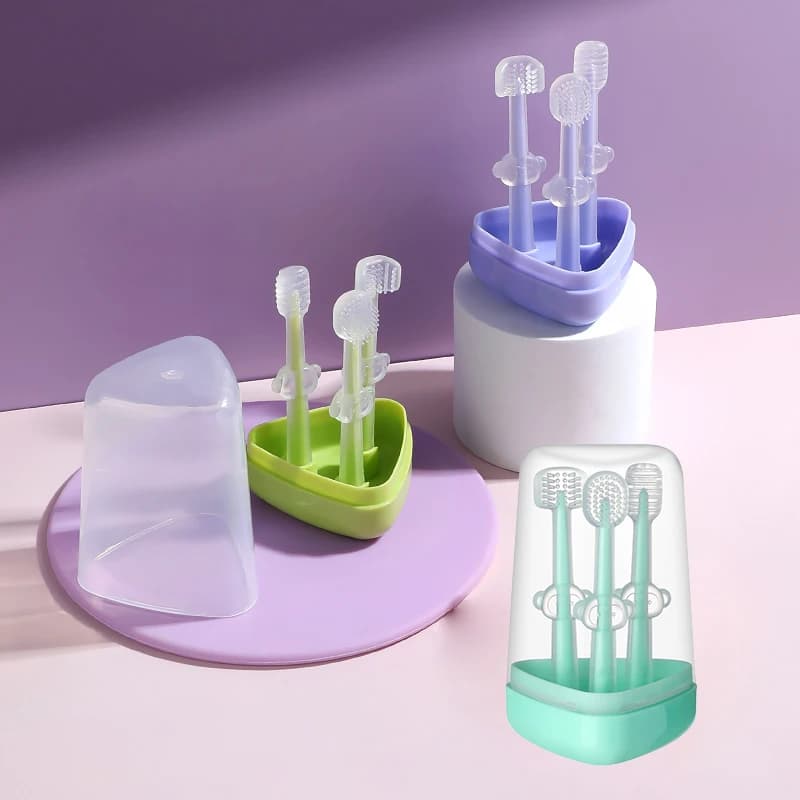 Detergente per lingua orale per spazzolino da denti decidui in silicone per neonati con scatola di immagazzinaggio in PP