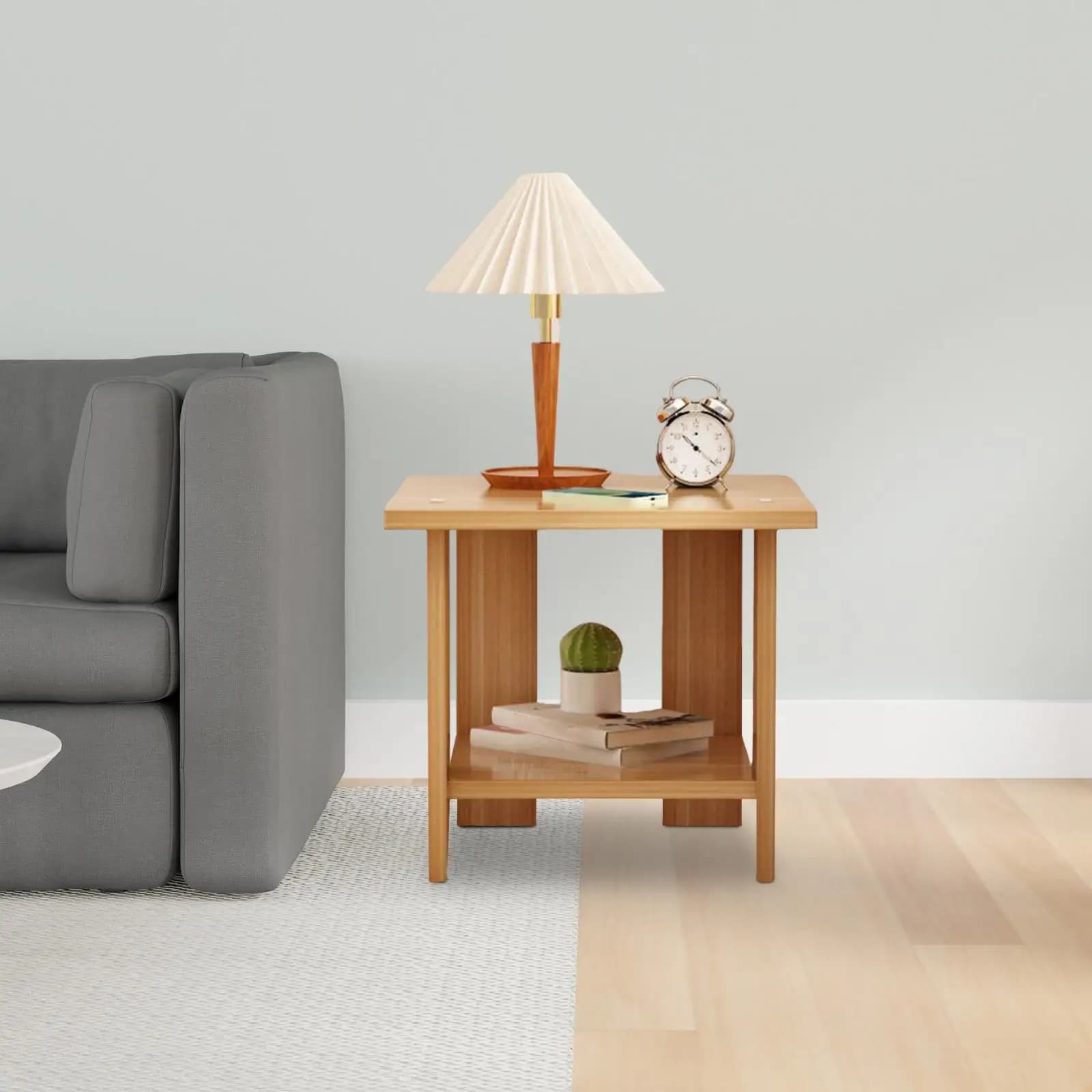 Double layer wooden coffee table, multifunctional, robust, modern, lightweight, for lamps, phones, laptop desk, 30x30x31 cm table