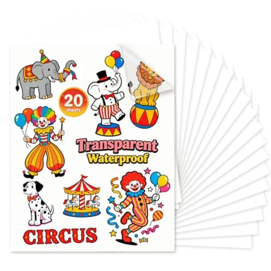 Sublimation Sticker Paper, 20 Sheets 8.5x11 Glossy Transparent Waterproof Sticker Paper Vinyl for Sublimation Inkjet Printer an