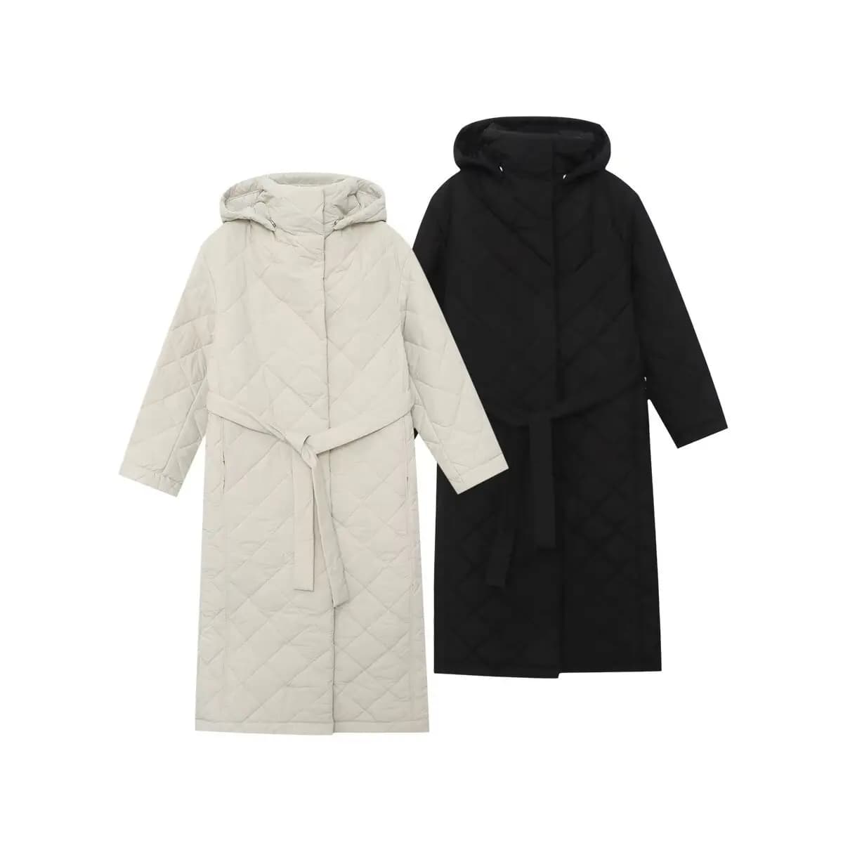 Women's clothing 2025 fall and winter new long cotton jacket with high neck removable hat in European and American style