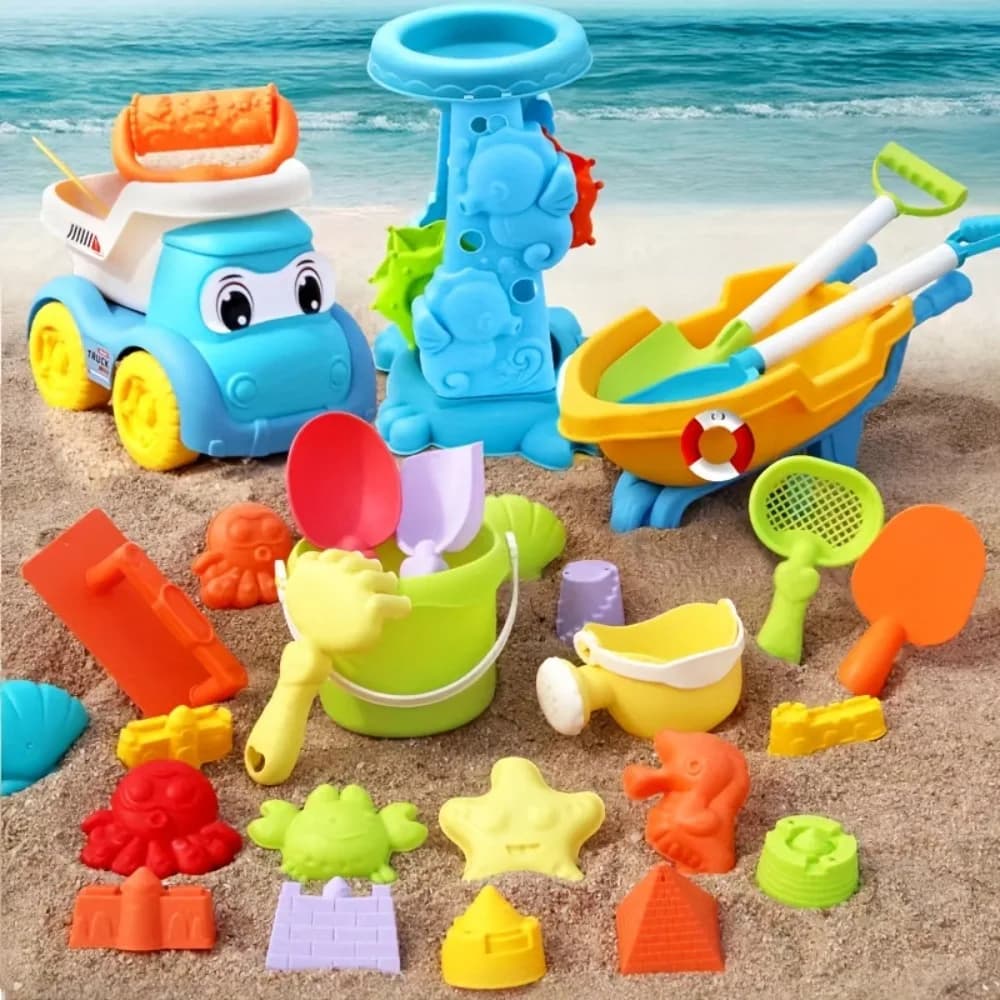 Giocattoli da spiaggia per bambini Set di giocattoli di sabbia Secchio di sabbia Pala Rastrello Giocattoli per animali da spiaggia Stampi per dinosauri Giocattoli da viaggio per bambini
