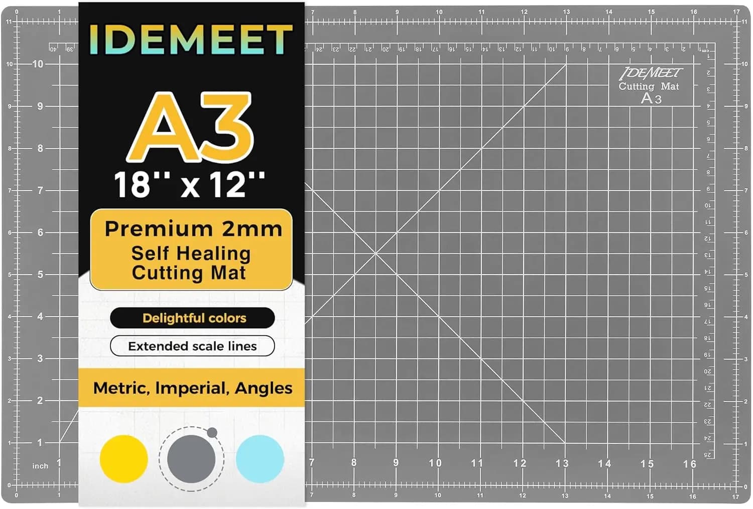 Premium Self Healing Cutting Mat 18'' x 12'', A3 Non-slip Sewing Mat for Quilting, 5-Ply Rotary Cutting Board Double-Sided for C