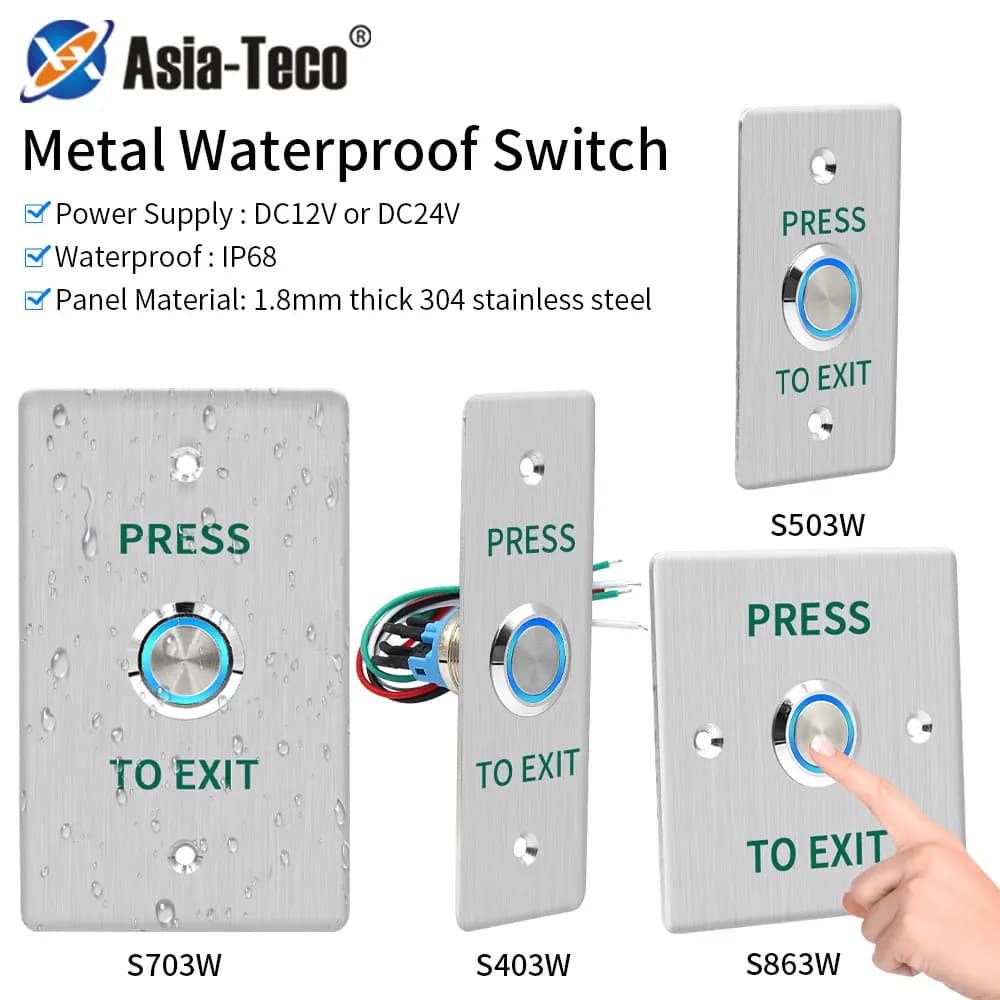 Pulsante di uscita per porta impermeabile Interruttore di rilascio del cancello Apri COM NC NO Retroilluminazione a LED per ingresso sistema di controllo accessi porta all'aperto