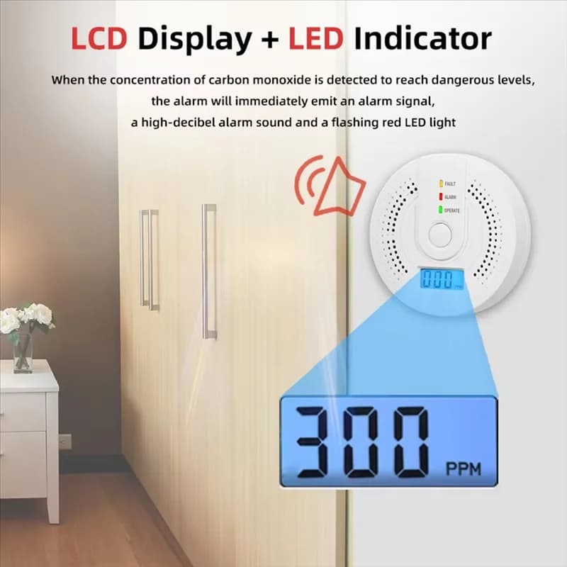 A92Z Rilevatore digitale di monossido di carbonio Sensore di avviso sonoro e luminoso Misuratore di monitoraggio del gas CO alimentato a batteria con indicatore LED