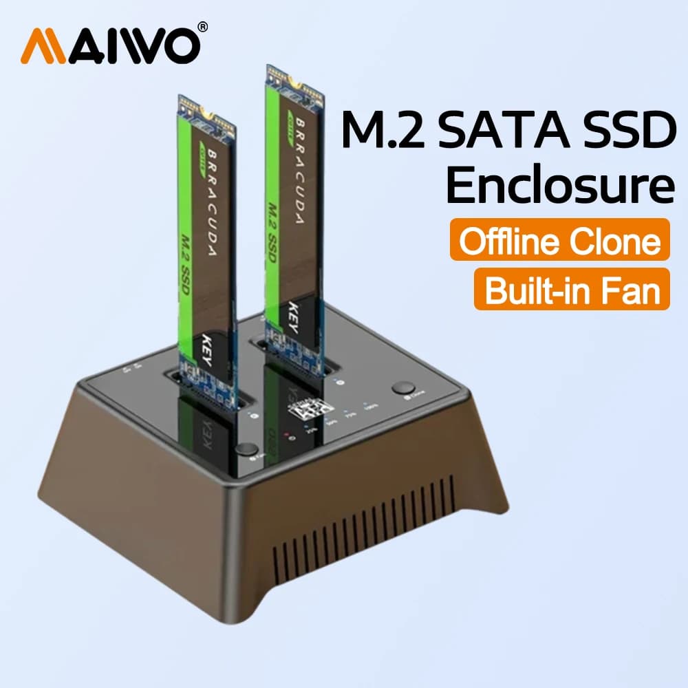 Docking Station MAIWO per SSD a Doppio Alloggiamento, Enclosure M.2 SATA NGFF con Clonazione Offline, Box di Archiviazione USB3.1 Gen2, Case per Disco Rigido M2 da 6TB