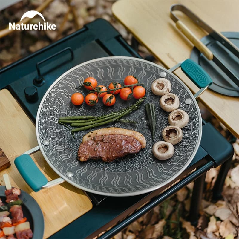 Naturehike BBQ Cooking Grill Pan Camping Picnic Round non-stick plate Folding bowl Barbecue dish for outdoor dining
