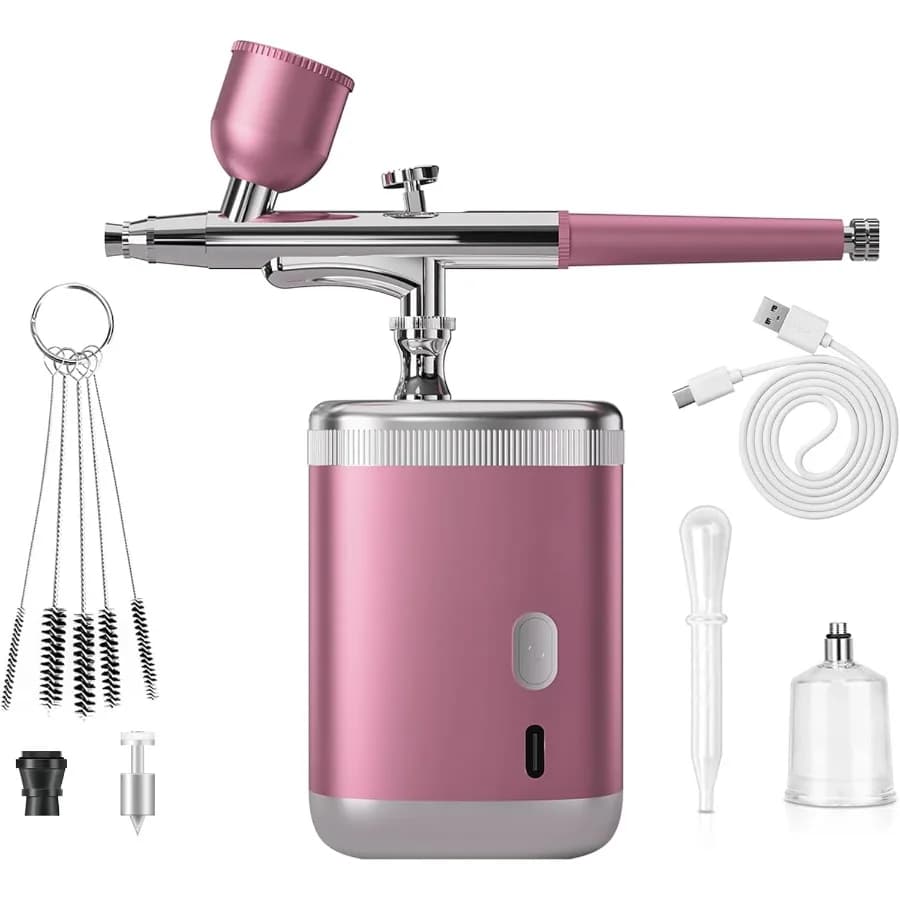 1200ma portable aerograph kit with makeup compressor Cake decorating pattern Nail Art painting and applications from pink barber Si