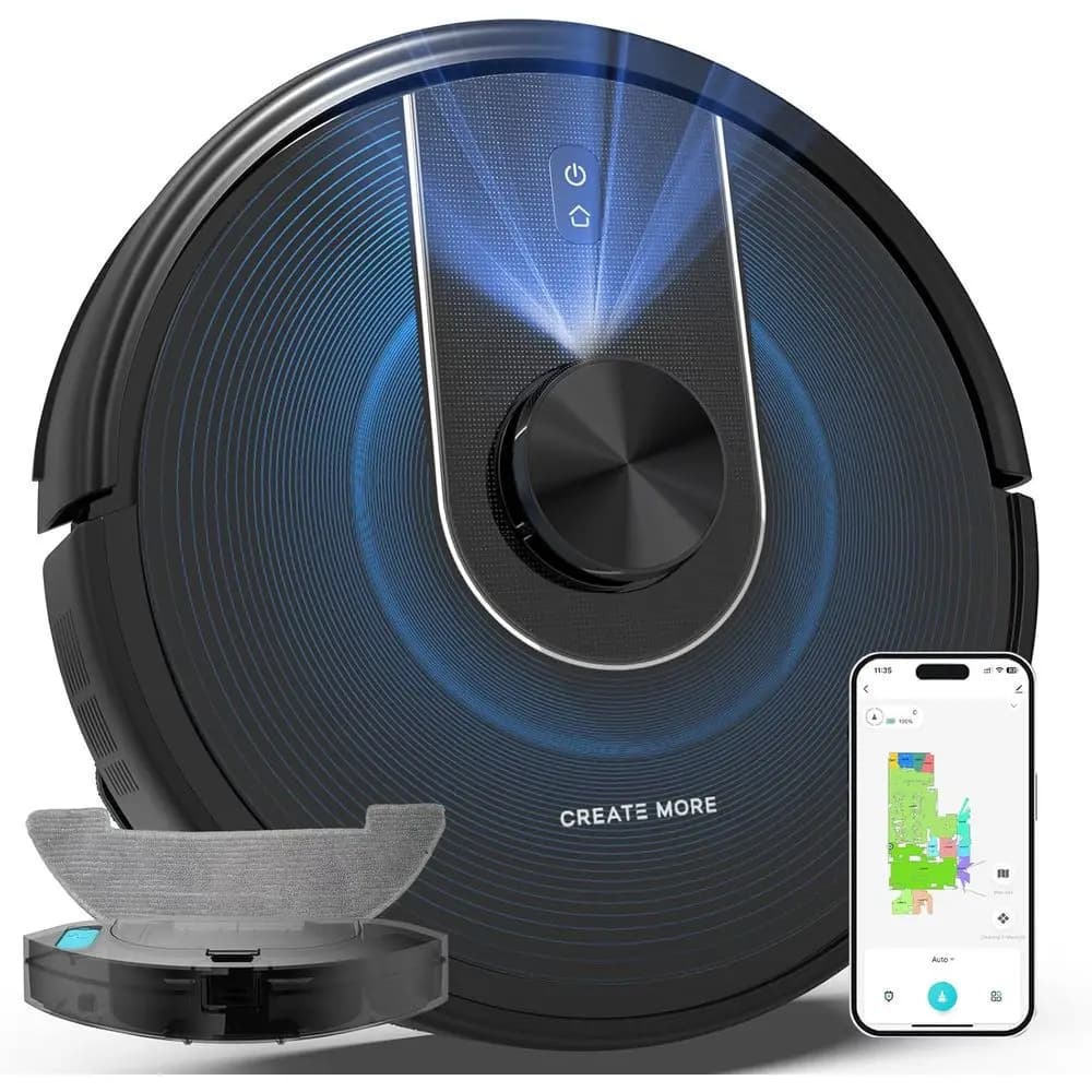 Robot Aspirapolvere e Lavapavimenti, Potente Aspirazione da 6000Pa, LiNavigation, Facile Personalizzazione, Robot Aspirapolvere Intelligente per Pavimenti Duri, Tappeti, Peli di Animali Domestici, Wii/A