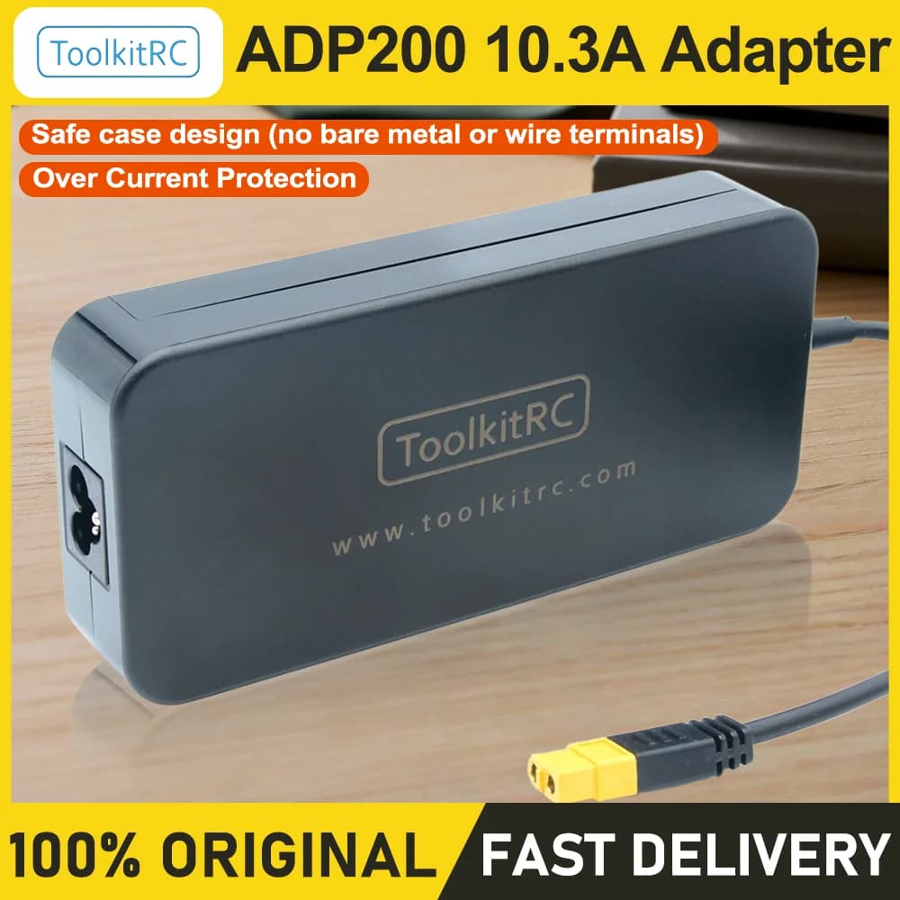 ToolkitRC ADP200 Alimentatore da 200 W 19,5 V 10,3 A XT60 Adattatore caricabatterie interfaccia compatibile con ISDT Q6 T6 T8 M6 M9
