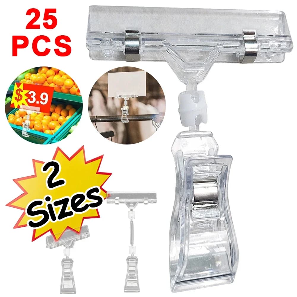 25Pcs Clear POP Clip pubblicitarie segno di plastica prezzo Display etichetta Tag Clip titolari In supermercato Retails porta etichette morsetto muslimah