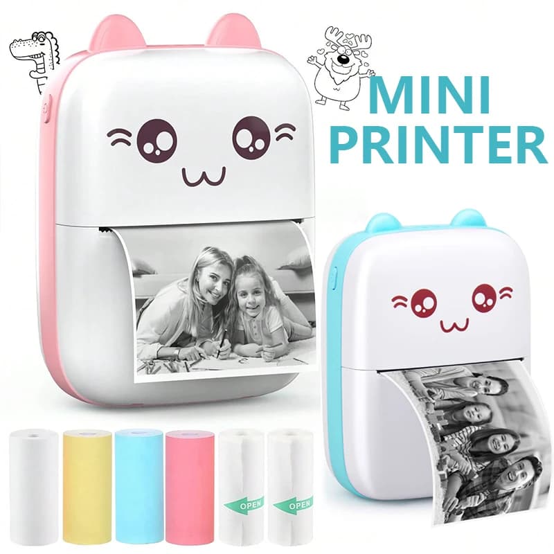 Stampante Termica Portatile Mini da 58mm, Wireless Bluetooth, Stampante Fotografica Tascabile per Memo e Domande, Stampa HD con Cavo USB