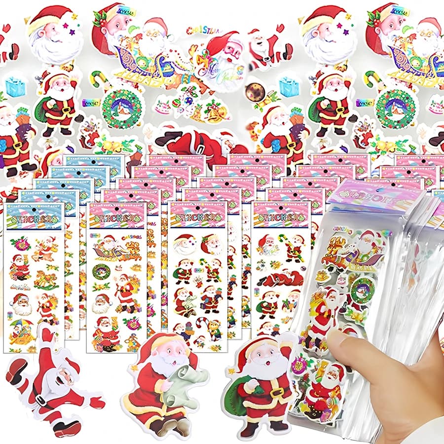 6-12pcs Christmas Style Bubble Stickers 3D Cartoon Creative Self-adhesive Graffiti Stickers for Laptop Luggage Reward Stickers