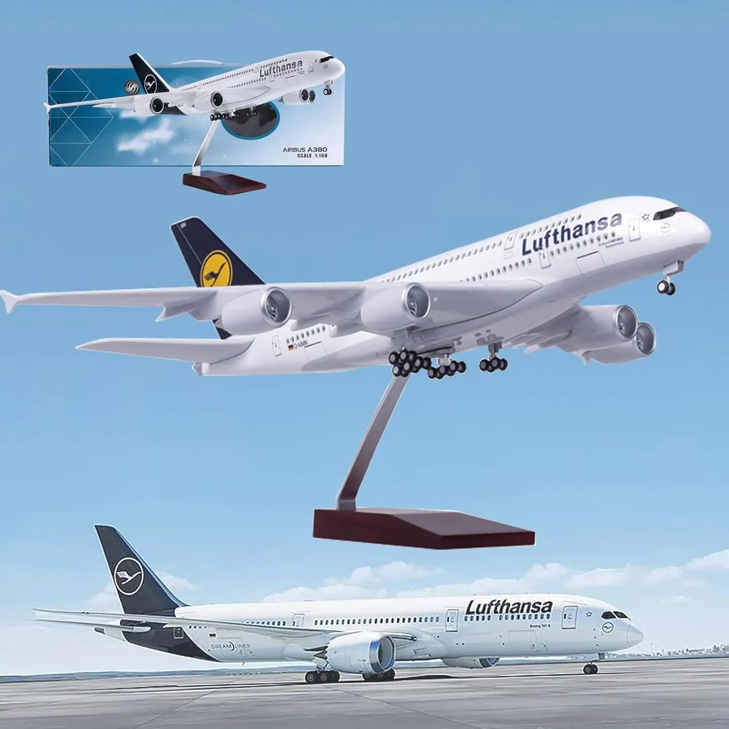 Modellino di aereo Lufthansa A380 in scala 1:160, modellini di aerei in metallo pressofuso, giocattoli per bambini, grande modello di aereo in resina, kit di modellismo aereo per adulti