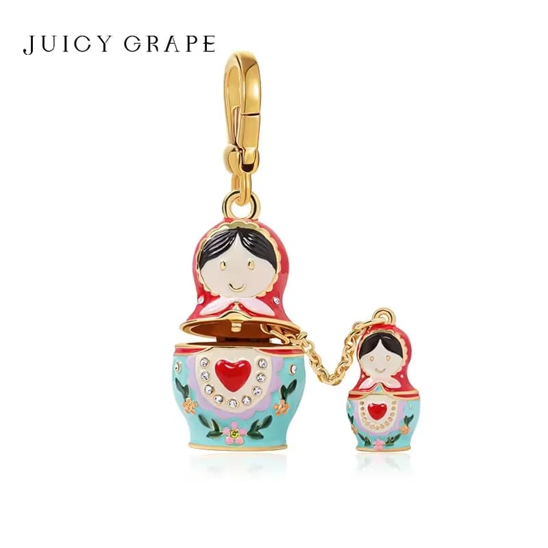 JuicyGrape Russian Matryoshka Doll Charm Necklace Keychain Sweater Chain 2026 New Year Christmas Ornaments Santa Claus Xmas Kids