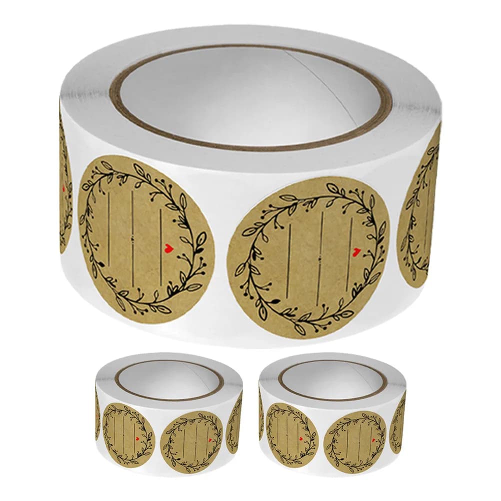 3 Rotoli di Etichette Adesive Rotonde in Carta Kraft per Contenitori Alimentari, Barattoli Mason, Barattoli per Spezie, Marmellate, Conserve e Prodotti Fatti in Casa