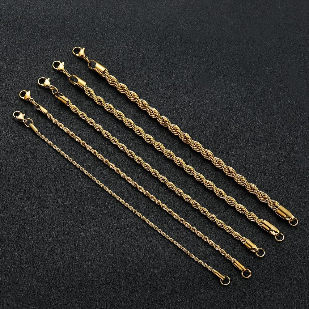 Bracciale a catena in acciaio inossidabile da 2-6 mm per donna uomo braccialetto a catena con corda intrecciata color oro moda mai sbiadisce gioielli impermeabili