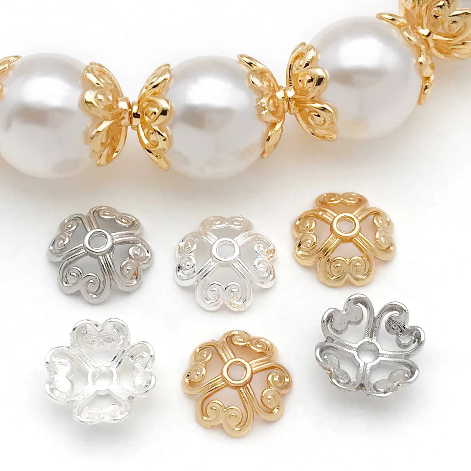 20 tappi per perline di fiori in ottone placcato oro reale 18 carati, tappi di perline cave per accessori per la creazione di gioielli, collane, braccialetti fai da te