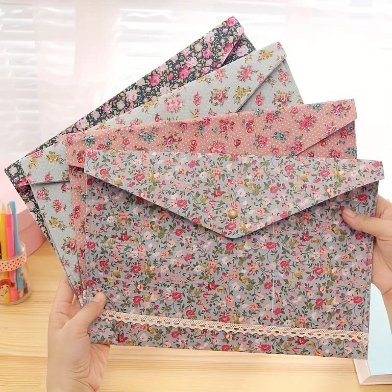 Cartella di file A4 1PC Elegante portadocumenti in tessuto con piccoli fiori Borsa per documenti floreale di grande capacità Borsa per organizer per valigetta