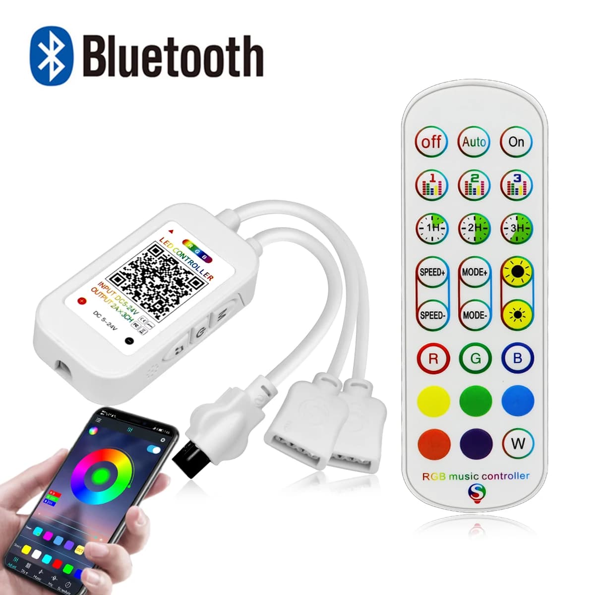 Controller RGB APP Bluetooth DC12V-24V a 4 pin, controller LED RGB da 1 a 1 o da 1 a 2 con APP e telecomando per strisce LED RGB