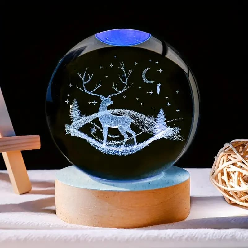 Palla di cristallo intagliata al laser 3D Christmas Moose con luci colorate, luci decorative per la casa, camera da letto del soggiorno, decorazione della tavola g