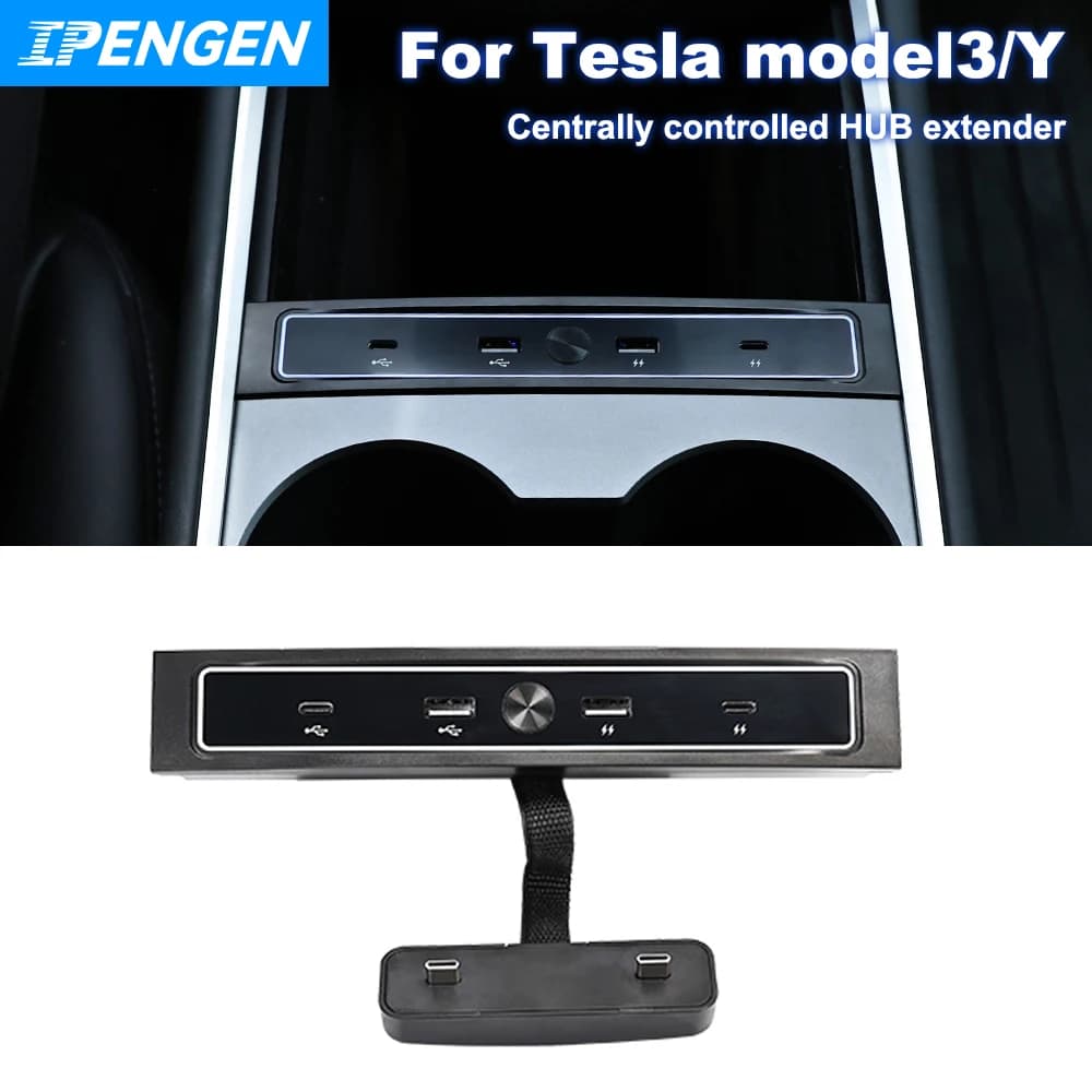IPENGEN Quick Charger for Tesla Model 3 Y 27W Quick Charger USB Shunt Hub Docking Station Car Adapter Extension Power Splitter