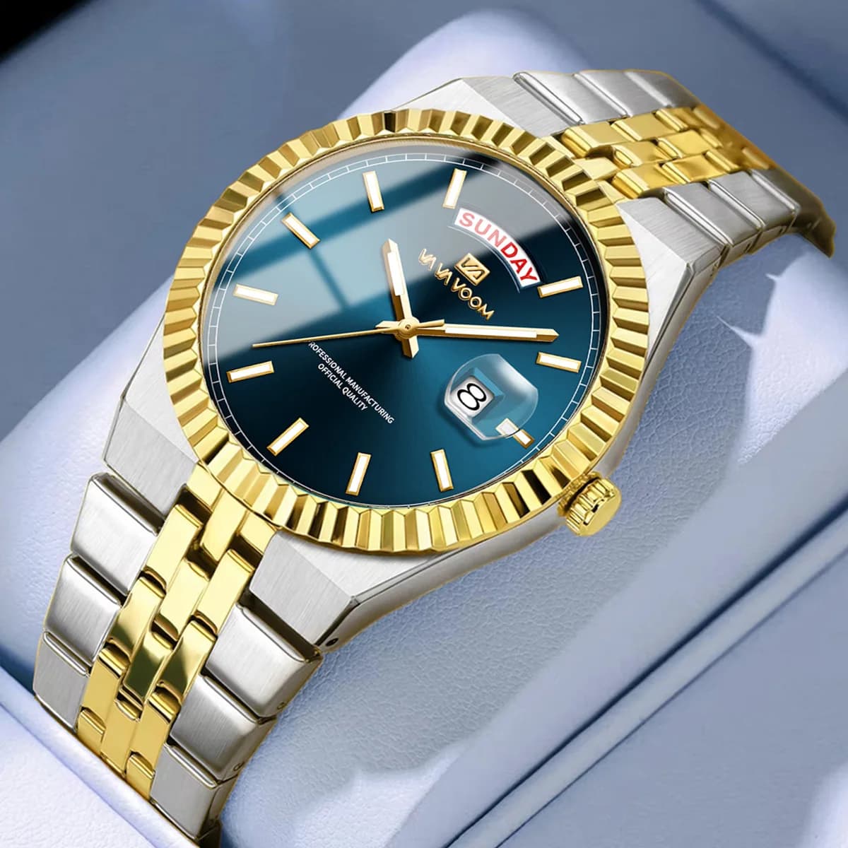 Men's wristwatch at the Quartz Pilot Series 40mm with Golden Ring, Simple Sports Dial, Luminous Scale, Gold Stainless Steel Strap, for Casual Use