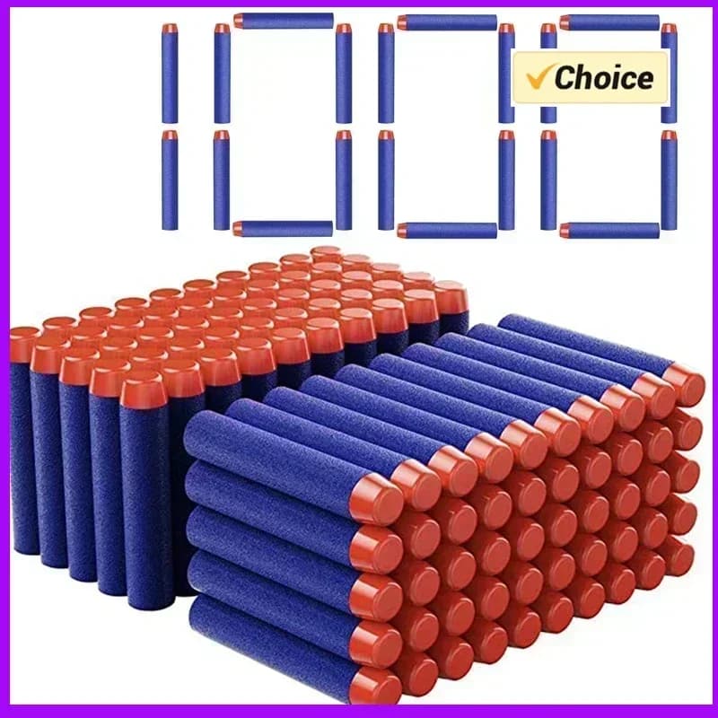 1000-50 Pezzi Proiettili Blu Solidi a Testa Rotonda 7,2 cm per Pistole Giocattolo Serie Blaster, Ricariche Dardi, Accessori per Pistole Giocattolo per Bambini