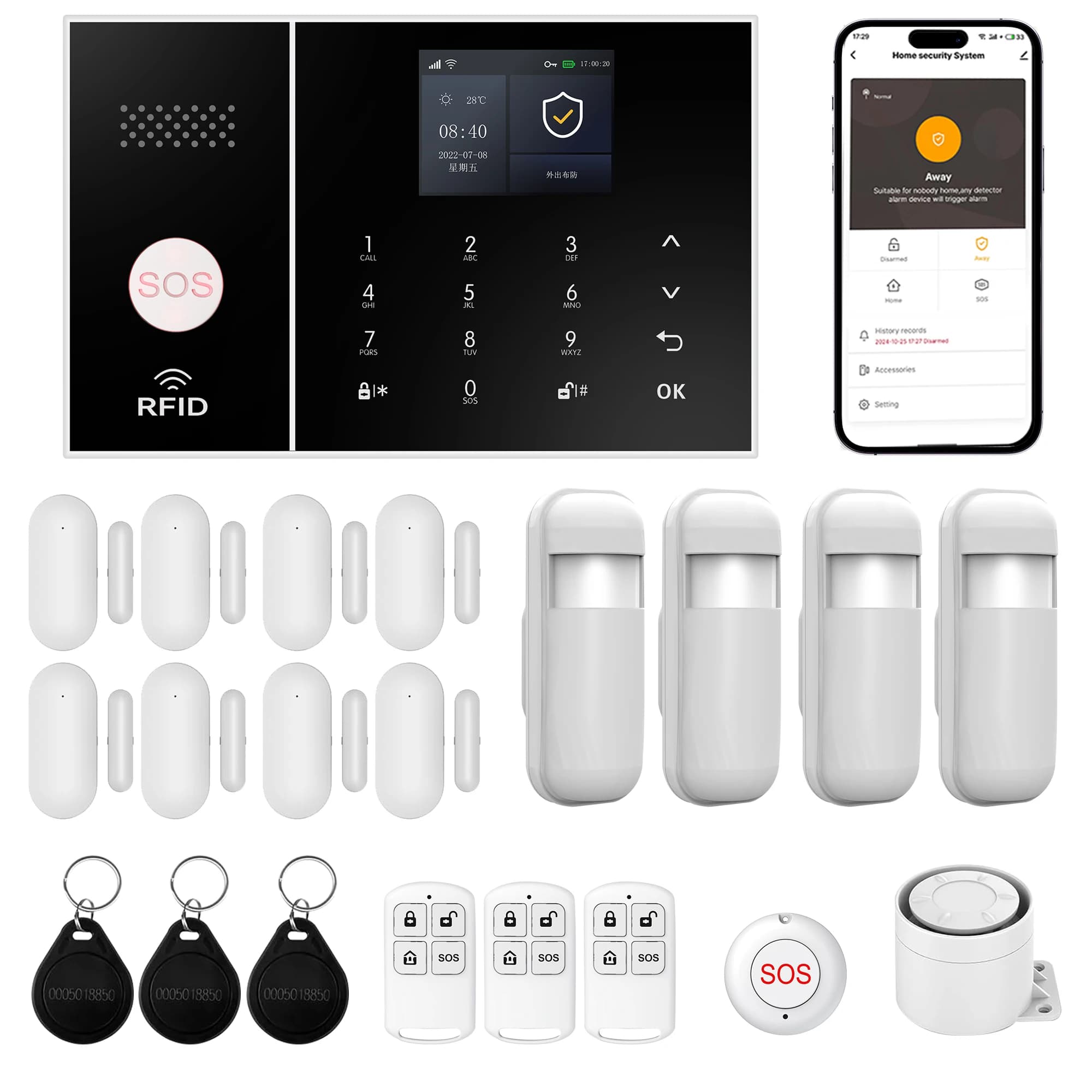 Kit completo di sicurezza domestica XUK: protezione totale con sensori di porte e movimento intelligenti Collega tramite Wi-Fi e controllo con Alexa o telefono