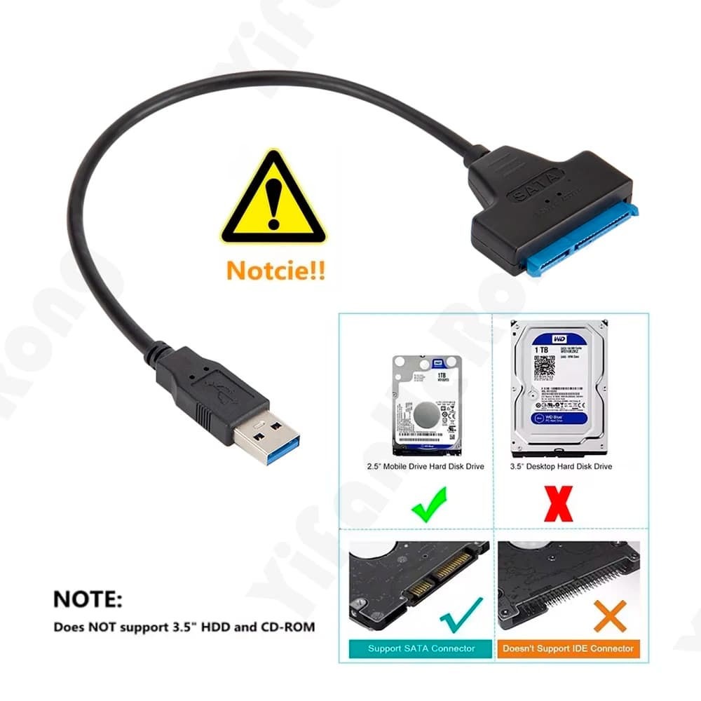 Convertitore disco rigido Cavo adattatore da USB 3.0 a SATA per HDD SSD da 2,5 pollici SATA III Velocità fino a 6 Gbps Cavo USB esterno