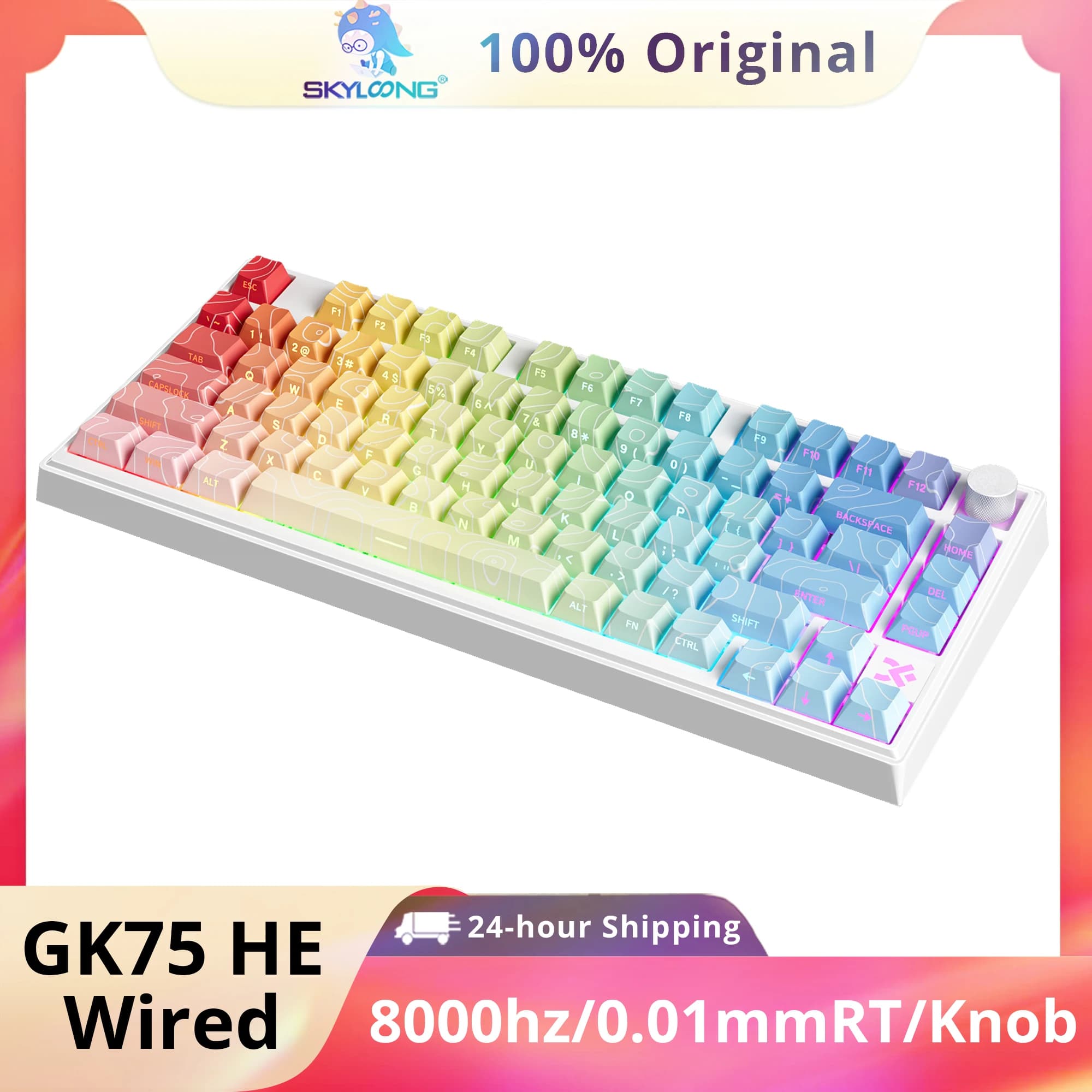 SKYLOONG GK75 HE Tastiera da gioco Interruttore magnetico Effetto Hall RT0.01mm Frequenza di polling 8KHz Trigger rapido Tastiera 75% PBT Tasti trasparenti Terrain Illuminazione RGB Macro USB Tastiera meccanica per PC