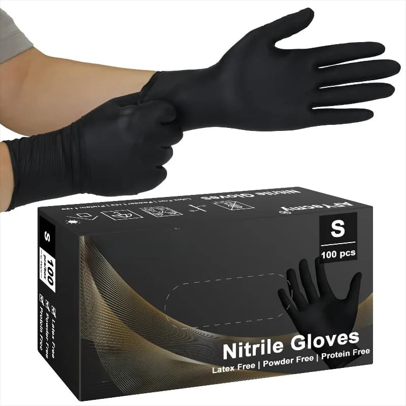 Guanti Monouso in Nitrile Nero Senza Lattice Impermeabili Durevoli Adatti per Cucina Lavorazione Alimenti Salone di Bellezza Famiglia