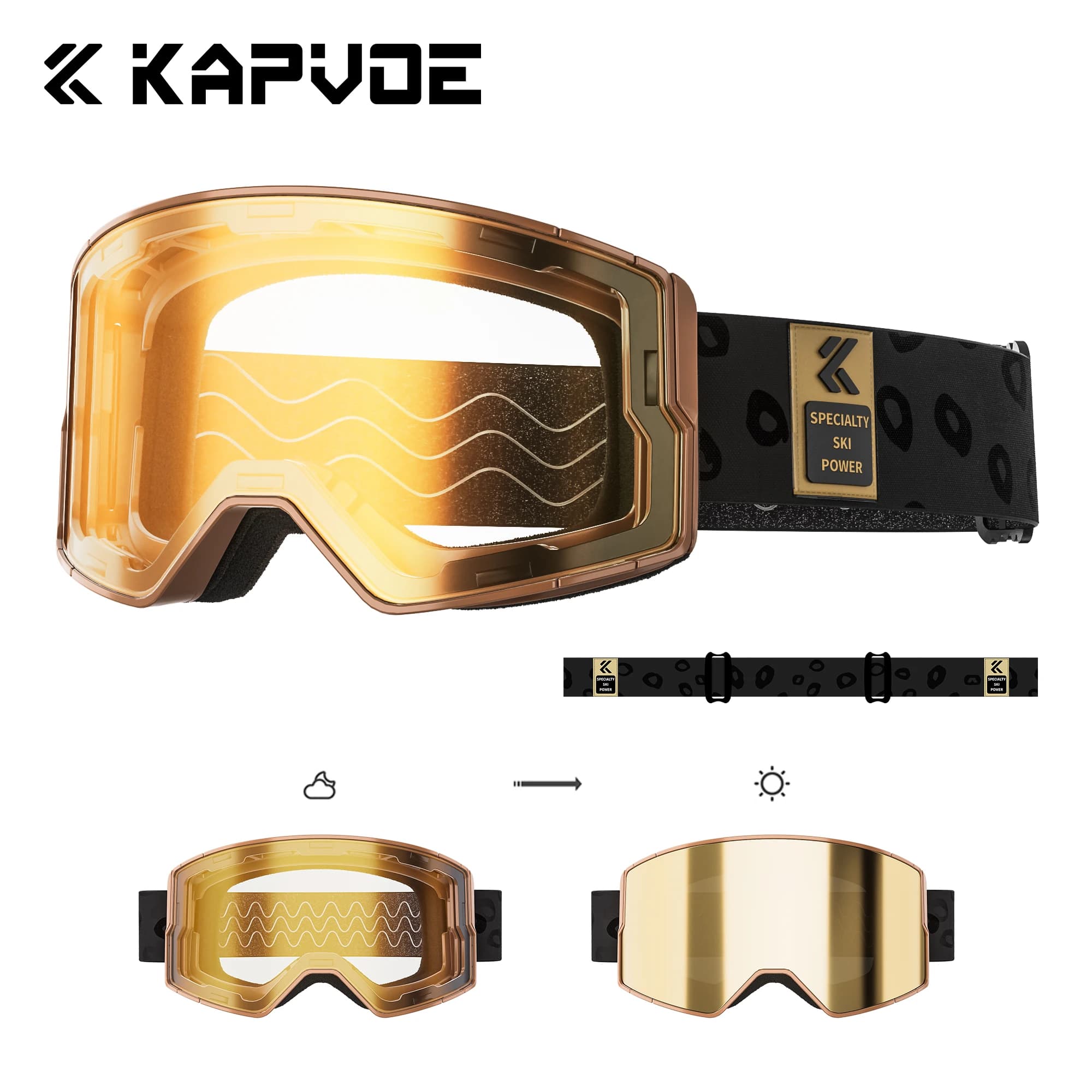 Kapvoe Photochromic Snow Goggles Men Ski Goggles Snowboard Anti-Fog Mask for Women UV400 Protection Glasses Snowmobile Winter