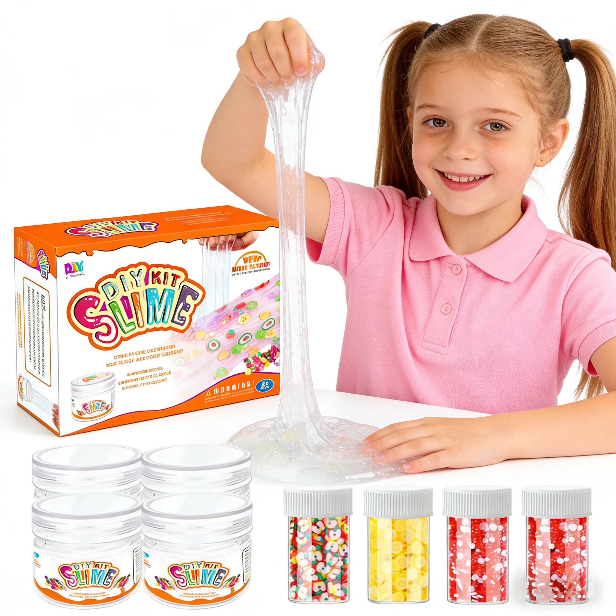 Kit Artigianale Fai-da-Te con 4 Bottiglie di Slime e Accessori, Giocattolo Sensoriale Antistress per Bambini