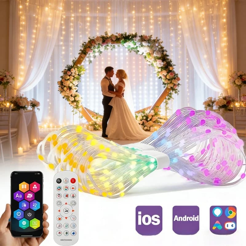 Luci per tende intelligenti a LED USB App Bluetooth Stringa a LED Luci leggiadramente RGB Luci musicali fai-da-te Decorazione della camera da letto per tende per finestre per feste