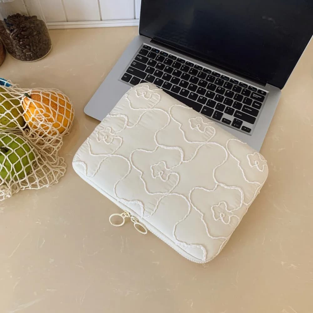 Borsa per laptop da 11/14 pollici Custodia morbida per tablet con fiori ricamati Custodia antiurto di grande capacità per MacBook/iPad/DELL