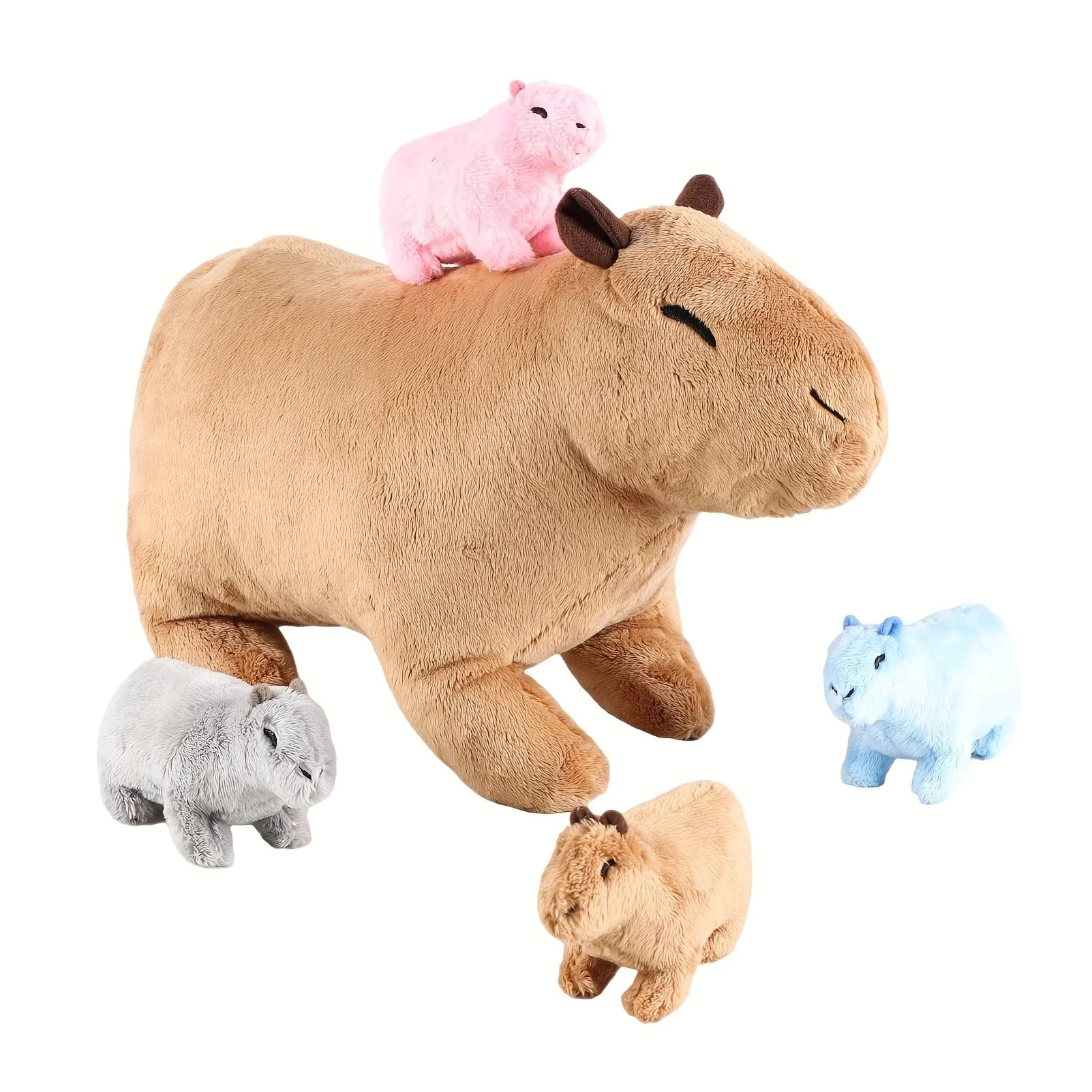 Capibara di simulazione Kawaii Peluche-13,38 '' Capibara farcito per mamma con 4 animali di peluche per bambini all'interno della pancia con cerniera