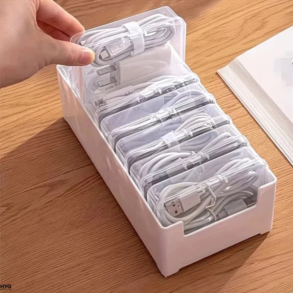 Scatola porta cavi dati da 1 pezzo con 7 piccole scatole compartimentate, organizer per cavi da scrivania per ufficio
