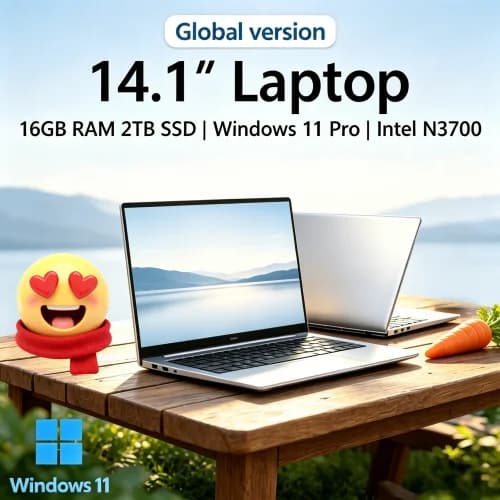 Novate 2026 Sleek Cut Laptop Ultra Sottile 14.1'' 16GB RAM 2TB SSD Intel N3700 Schermo 1080P Windows 11 Pro per Hobby e Studio