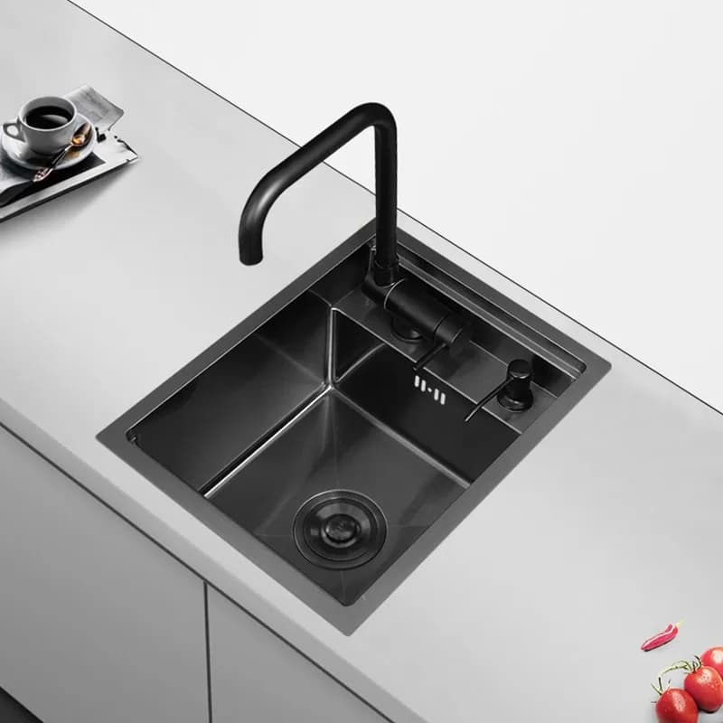 Lavello da cucina Nano Hidden Bar Rubinetto pieghevole nero Mini piccolo lavabo a vasca singola Accessori per dispenser di sapone in acciaio inossidabile
