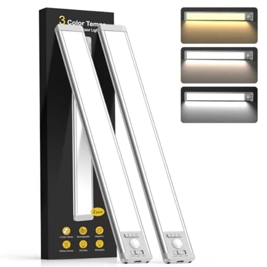 Luci Sottopensile con Sensore di Movimento Ricaricabili, 2 Pezzi, 5 Livelli di Luminosità, Magnetiche, Wireless per Armadi