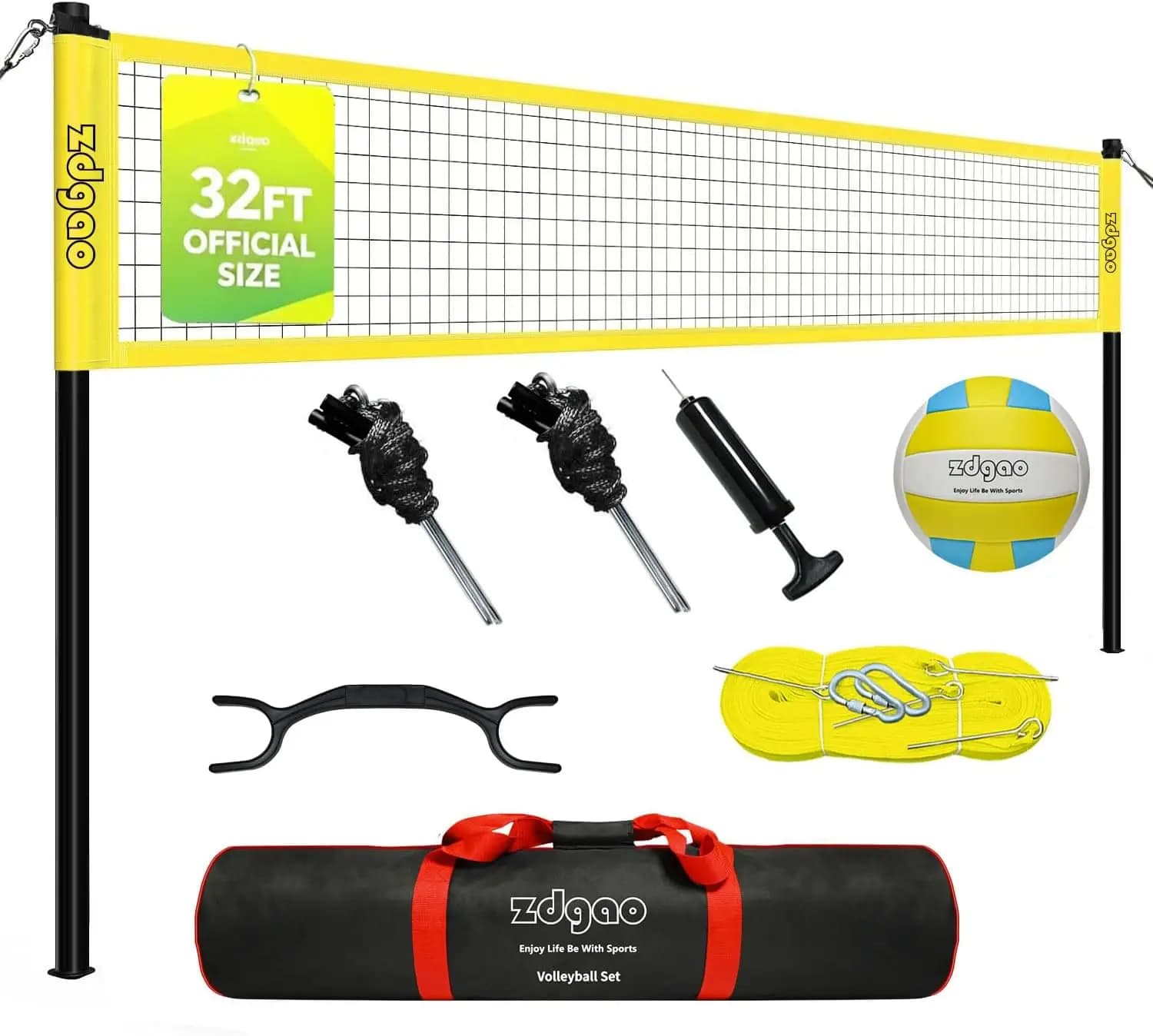 Portable Outdoor Volleyball Set for Backyard - Professional Net, Wrapped Yarn Volleyball, Air Pump, Boundary Line, and Carry Bag Included