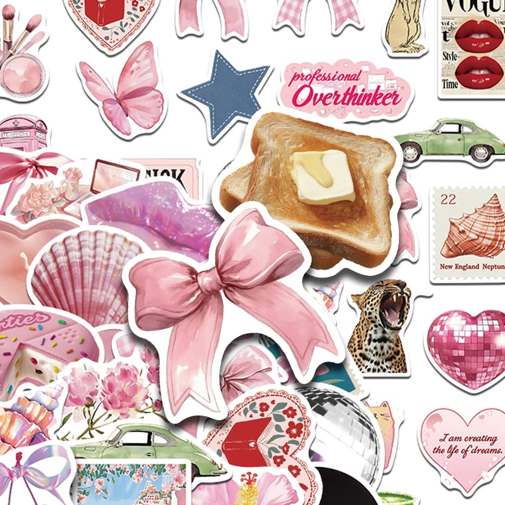 50 pezzi adesivi oggetti rosa decalcomanie per telefono laptop scrapbook skateboard casco adesivi estetici graffiti fai da te regali creativi