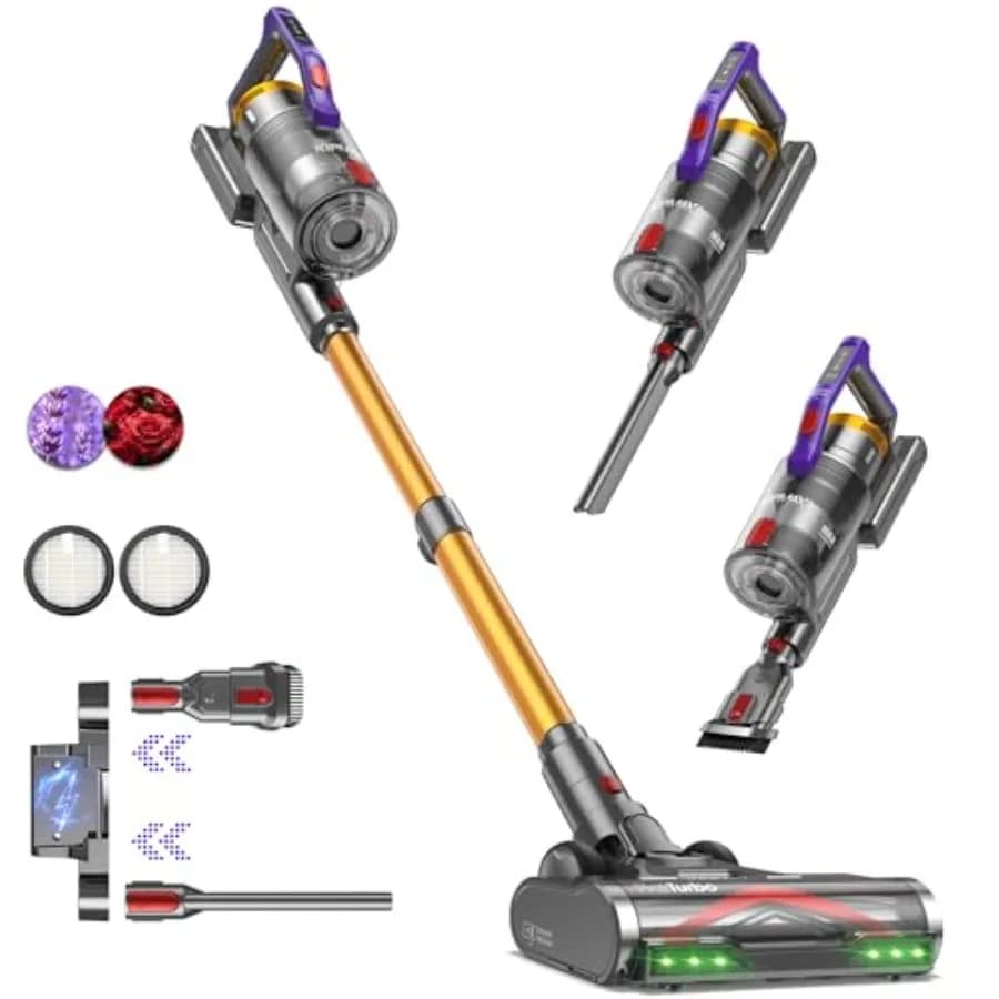 Aspirapolvere Senza Fili a Bastone 50KPa 550W per Casa, 70 Minuti di Autonomia, Design Anti-Groviglio per Peli di Animali Domestici, Tappeti e Pavimenti, Autoportante