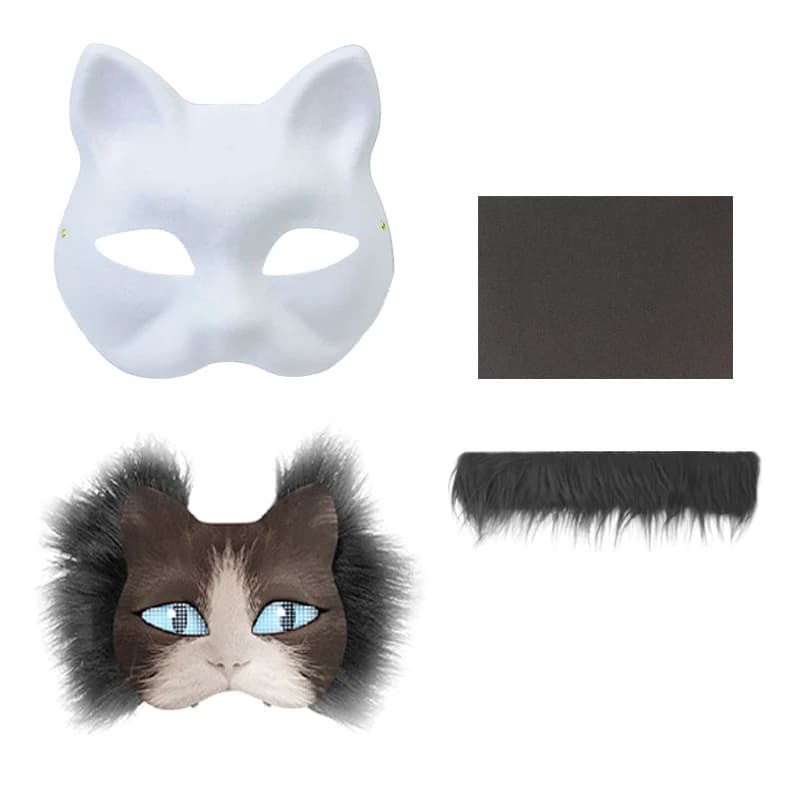 Nuovo Set da 3 Pezzi Maschera Mezza Faccia Fai da Te per Graffiti, Kit Maschera Therian, Maschera Vuota Mezza Faccia, Maschera Animale Gatto Disegnata a Mano, Regali per Feste