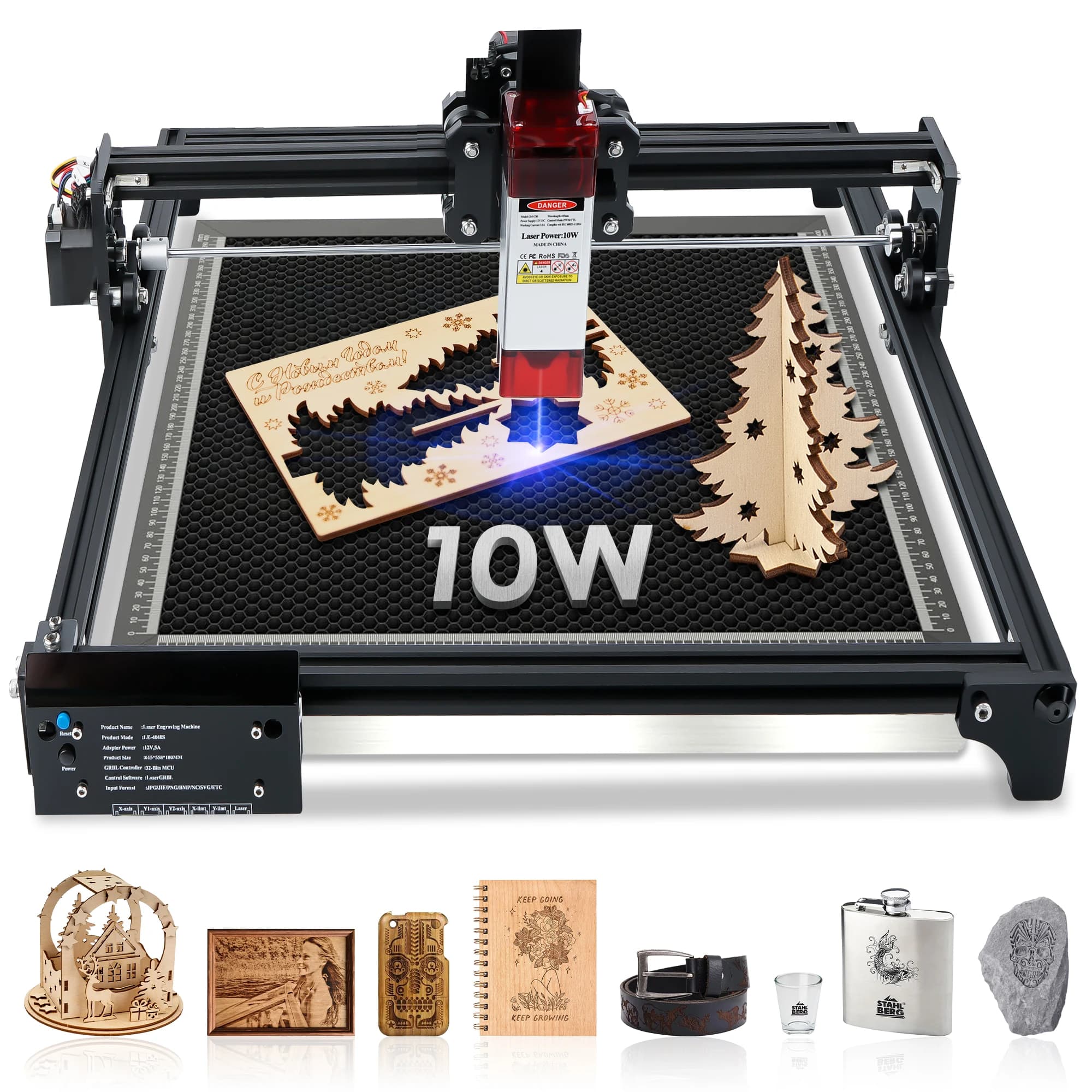 10 W Laser Cutting Machine, 32-bit PWM GRBL Control, 40x40 Working Area, Laser Engraver for Skin/metal/acrylic/ EVA, 8 mm wood cut